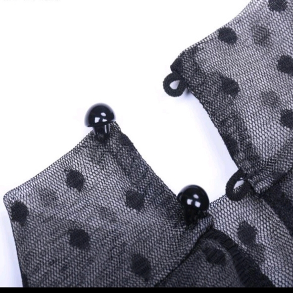 Women's Black Lace Polka Dot Turtleneck Long Sleeve Blouse - Picture 5 of 13